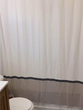 Striped Hem White Shower Curtain - Classic Bathroom Style